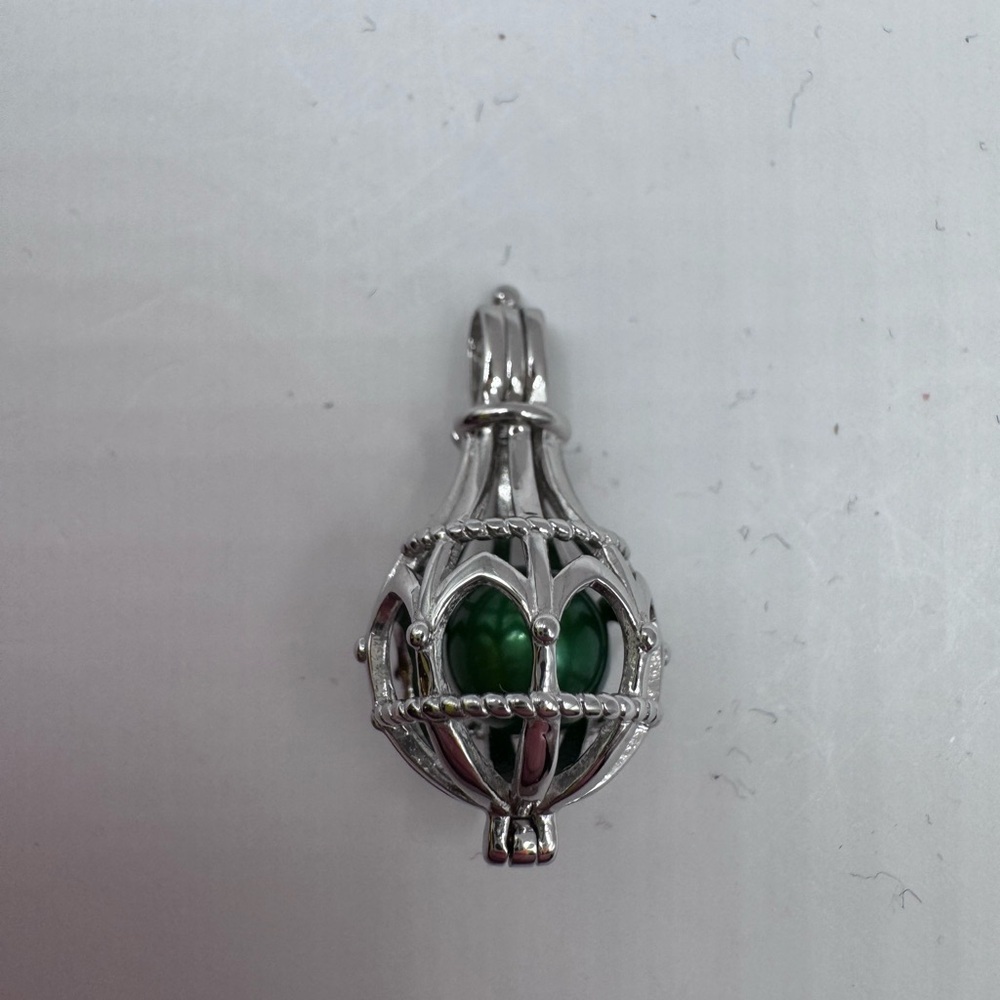 Ryze Party 925 Elegant Sterling Silver And Pearl Forrest Green Pendant Cage 120$